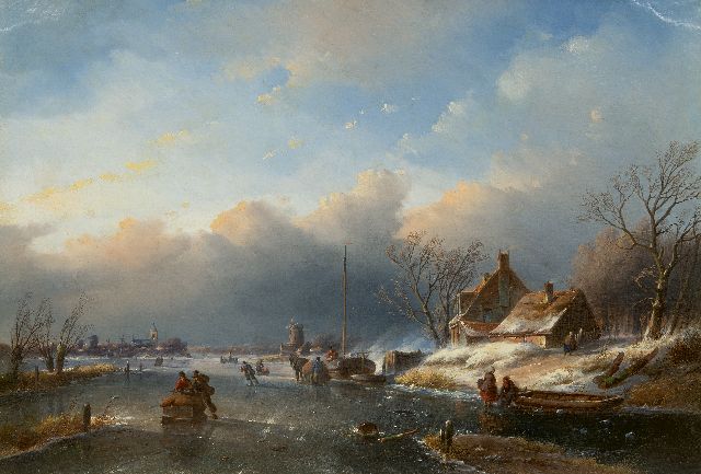 Jan Jacob Spohler | Ice scene with skaters, oil on canvas, 59.5 x 80.5 cm, signed l.l.