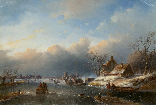 Spohler J.J.  | Ice scene with skaters, oil on canvas 59.5 x 80.5 cm, signed l.l.