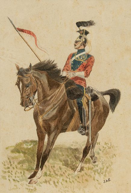 Willem Constantijn Staring | A cavalry man on horseback, watercolour on paper, 30.9 x 21.0 cm