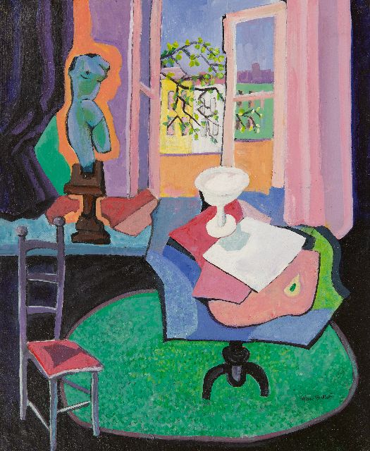 Theo Bitter | Interior (the painter's studio at the Riouwstraat), oil on canvas, 50.3 x 40.0 cm, signed l.r.
