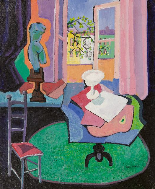 Bitter T.  | Interior (the painter's studio at the Riouwstraat), oil on canvas 50.3 x 40.0 cm, signed l.r.