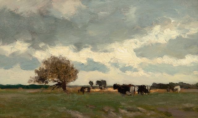 Jan Hendrik Weissenbruch | A Dutch landscape with cows in a meadow, oil on panel, 15.0 x 25.1 cm