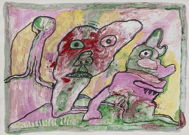 Lucebert | Composition with grotesque figure, mixed media on paper, 50.0 x 69.0 cm, signed l.l. and dated '89