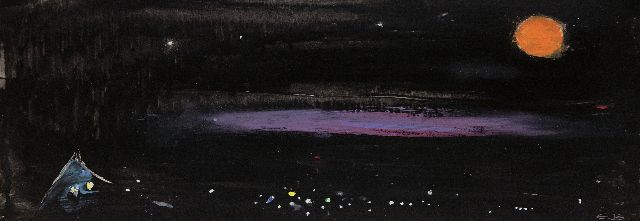 Brands E.A.M.  | Japonais II: Rising moon, gouache on paper 17.5 x 48.0 cm, signed l.r. with initials and dated '89