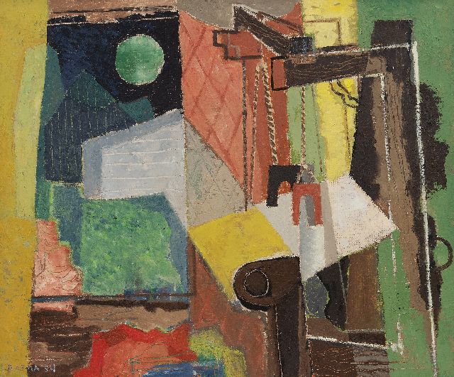 Bosma W.  | Composition with wavingloom, oil on board 49.0 x 59.9 cm, signed l.l. and on the reverse and dated '54