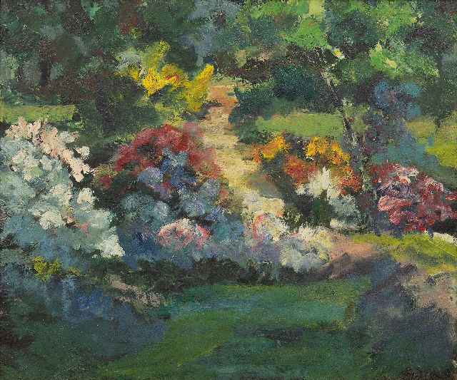 Leest J. van der | Flower garden, oil on canvas 50.0 x 60.2 cm, signed l.r.