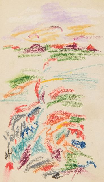 Altink J.  | Pfad durch die Felder, chalk on paper 16.2 x 9.6 cm, signed l.r. with initials