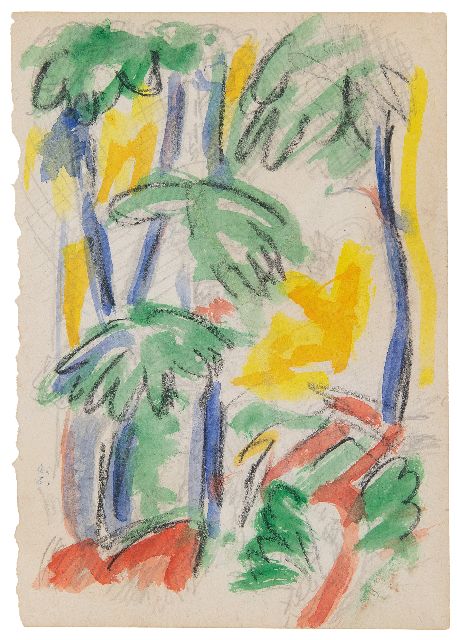 Jan Altink | Forest view, chalk and watercolour on paper, 17.7 x 12.4 cm