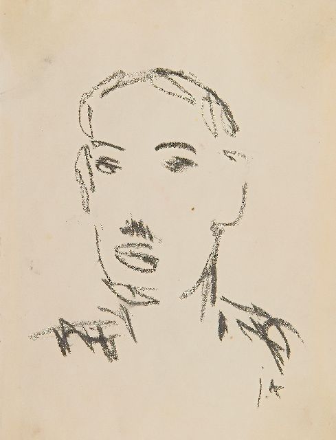 Jan Altink | Portrait, possible Hendrik Werkman, black chalk on paper, 16.5 x 12.7 cm, signed l.r. with initials