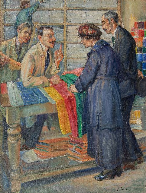 Emile Thysebaert | In the fabric shop, oil on canvas, 109.2 x 83.0 cm, signed l.r. and dated 1903
