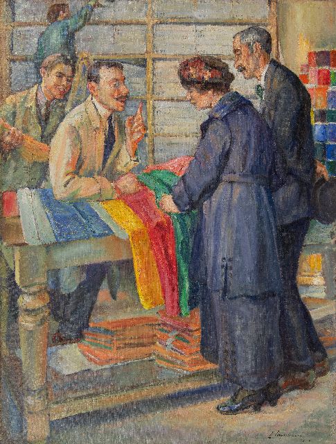Emile Thysebaert | In the fabric shop, oil on canvas, 109.2 x 83.0 cm, signed l.r. and dated 1922 (unclear)
