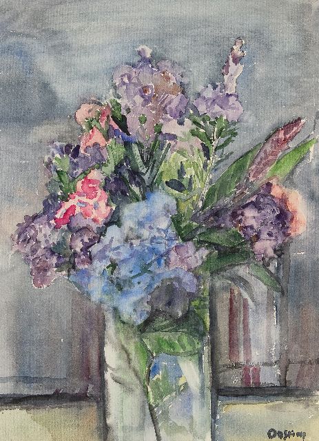 Jeanne Bieruma Oosting | Flower stilllife, watercolour on paper, 58.5 x 42.5 cm, signed l.r.