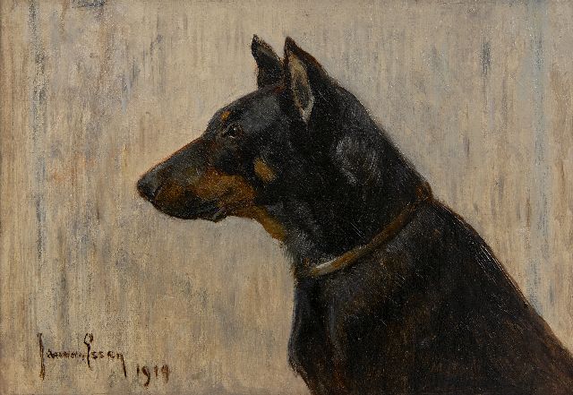 Essen J.C. van | Portrait of a German pinscher, oil on canvas laid down on board 15.7 x 21.5 cm, signed l.l. and dated 1919