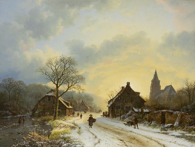 Barend Cornelis Koekkoek | A Lower Rhine winter landscape with a church inspired by the village church at Aerdt, oil on canvas, 39.7 x 52.4 cm, signed l.l. and dated 1837
