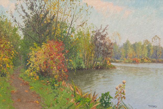 Henk Dekker | River bank in autumn, oil on canvas, 40.3 x 60.2 cm, signed l.r.