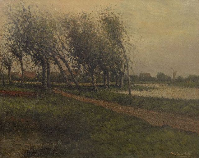 Henri van Daalhoff | Path along the river, oil on panel, 32.0 x 40.4 cm, signed l.r.