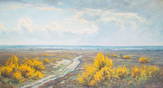 Johan Meijer | Flourishing broom, oil on canvas, 45.3 x 84.8 cm, signed l.r.