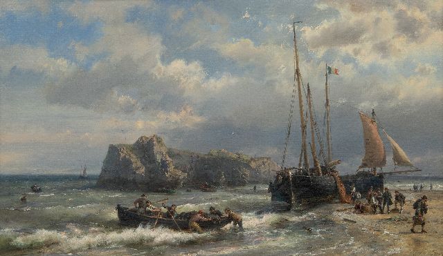 Hermanus Koekkoek | Ships and fishermen at the French coast, oil on canvas, 45.1 x 76.7 cm, signed l.r. and dated tot the late 1960s