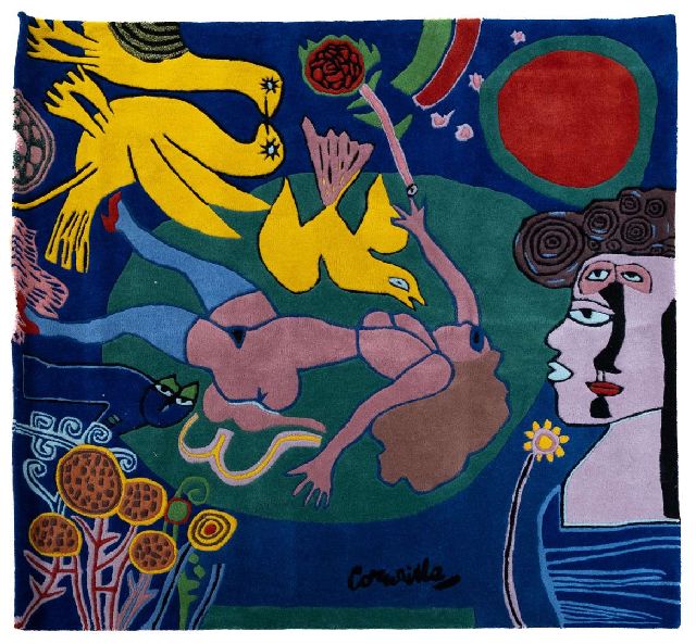 Corneille | Femme à la fleur, wool, coloured, 205.0 x 206.0 cm, signed l.l.