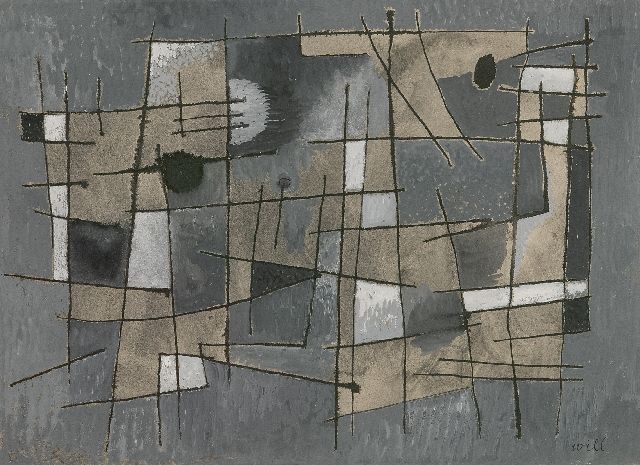 Leewens W.J.  | Abstract composition, pen and gouache on paper 18.0 x 25.0 cm, signed l.r.