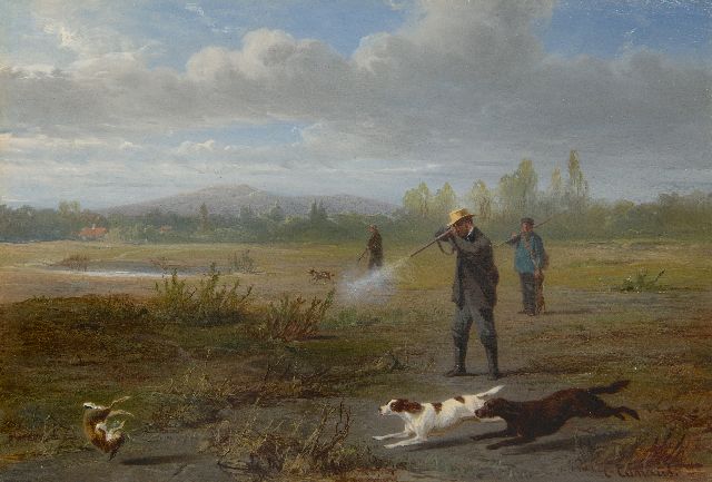 Conradijn Cunaeus | The hare hunt, oil on panel, 21.9 x 32.3 cm, signed l.r. and zonder lijst