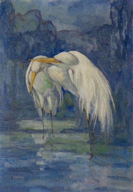Albert Klein Sprokkelhorst | Two crane birds, oil on canvas, 55.2 x 40.4 cm, signed l.r. and without frame