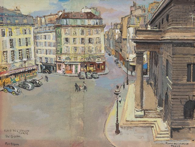 Dom P.L.C.  | Place de l'Odéon and Théâtre de l'Odéon in Paris, watercolour and ink on paper 27.8 x 35.9 cm, signed l.l. (twice)