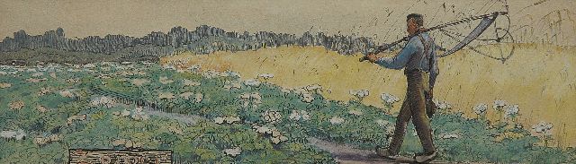 Jo Koster | Summer, watercolour, pen and ink on paper, 9.0 x 30.8 cm, signed l.r.