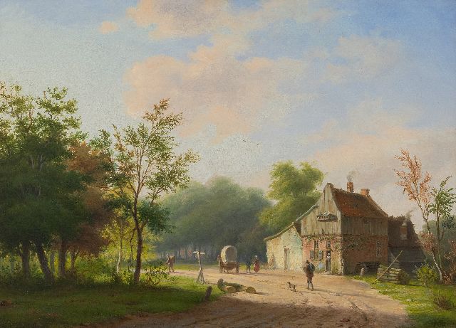 Marinus Adrianus Koekkoek I | Country road with farm and figures, oil on panel, 28.3 x 38.8 cm, signed l.c.