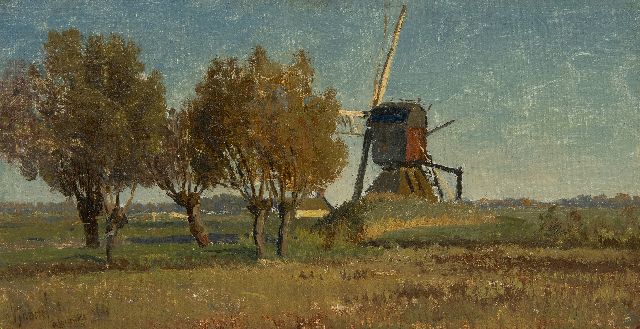 Gabriel P.J.C.  | The red windmill near Abcoude, oil on canvas laid down on panel 19.1 x 37.1 cm, signed l.l. and dated 'abcoude' '66