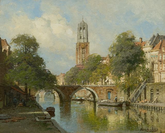 Karel Klinkenberg | A view of the Oude Gracht in Utrecht, oil on panel, 22.1 x 27.0 cm, signed l.r.