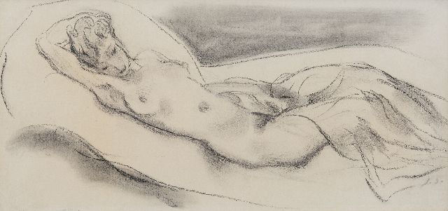 Jan Sluijters | Female nude, charcoal on paper, 25.0 x 50.0 cm, signed l.r. with initials and executed ca. 1943