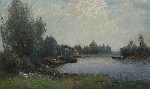 Gerbrand Frederik van Schagen | Early morning at De Kaag, oil on canvas, 65.5 x 110.5 cm, signed l.l. and signed on the stretcher 1916