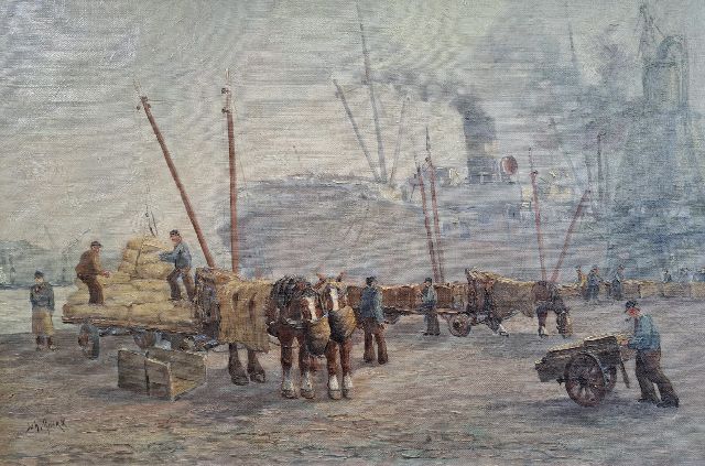 John Rockx | Activity in a port, oil on canvas, 40.1 x 60.2 cm, signed l.l.