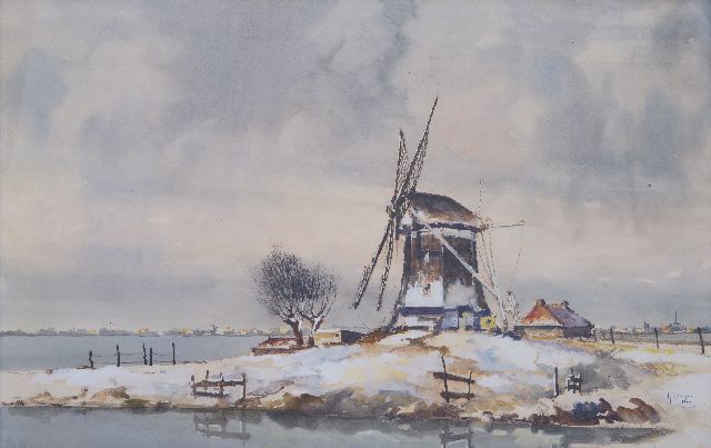 M.J. Drulman (M. de Jongere) | View of Achterberg in winter, pencil, chalk, watercolour and gouache on paper, 58.8 x 89.4 cm, signed l.r. with pseudoniem and dated '36