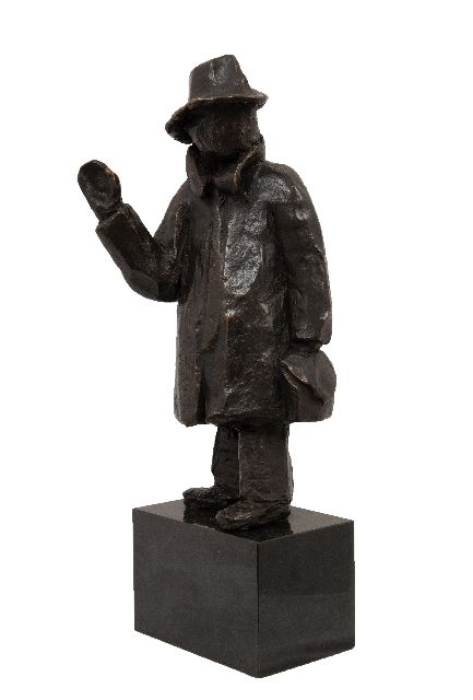 Ingh-van Wijk J. van den | Man with coat, hat and briefcase, bronze 46.0 cm