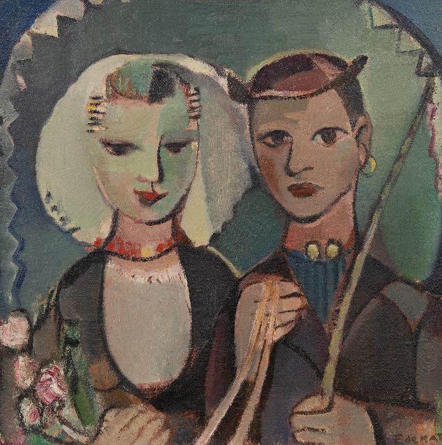 Kat E. de | Wedding couple in Zeeland costume, oil on canvas 60.3 x 60.6 cm, signed l.r.