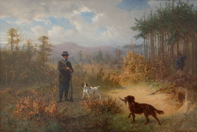 Cunaeus C.  | Snipe hunting in the woods of Lunteren, oil on panel 21.9 x 32.5 cm, signed l.r. and painted in 1870