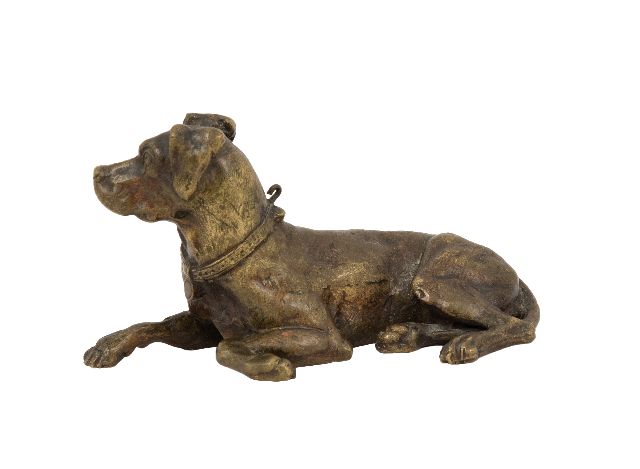 Europese School, 20e eeuw | Lying dog, bronze, 5.6 x 10.9 cm