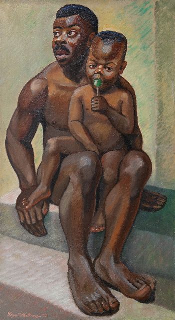 Lisa Whitney | Father and son, oil on canvas, 91.8 x 50.8 cm, signed l.l. and dated '37
