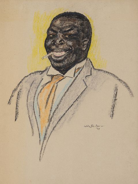 Willy Sluiter | Laughing man with cigarette, chalk on paper, 44.9 x 33.4 cm, signed l.r. and dated '27