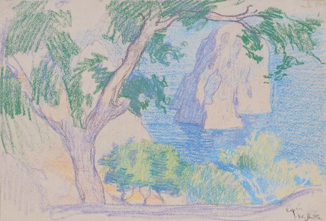 Willy Sluiter | Landscape on Capri, chalk on paper, 22.7 x 33.6 cm, signed l.r.