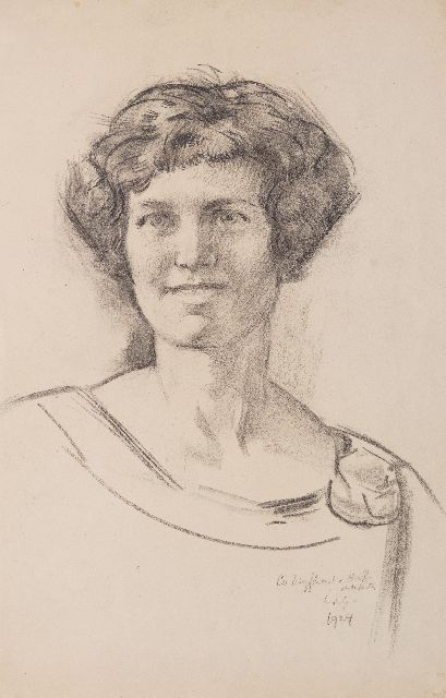 Sluiter J.W.  | Portrait of Co Drijfhout van Hooff, chalk on paper 47.5 x 31.0 cm, signed l.r. with initials and dated 1924