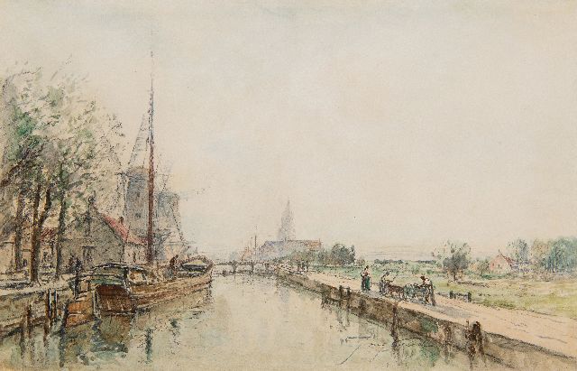 Johan Barthold Jongkind | Canal in a Dutch village, ink and watercolour on paper, 20.0 x 30.0 cm, signed l.r.