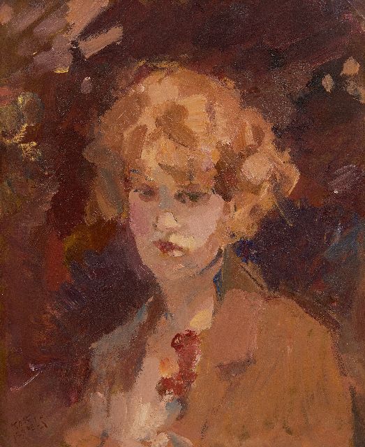 Isaac Israels | Portrait of a young woman, oil on paper laid down on panel, 30.4 x 24.9 cm, signed l.r.