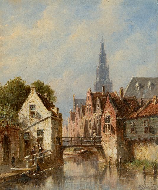 Petrus Gerardus Vertin | Sunny city canal, the Alkmaar Waagtoren in the background, oil on panel, 22.7 x 19.4 cm, signed l.r. and dated 1881 on the reverse