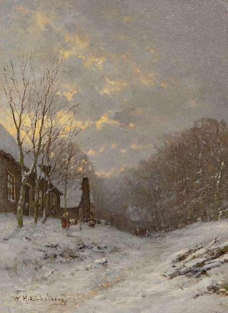 Eickelberg W.H.  | A snowy forest road, oil on canvas 45.4 x 33.4 cm, signed l.l. and zonder lijst