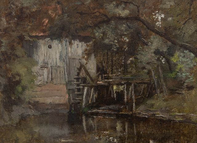 Jan van Essen | The water mill at the castle Vorden, oil on canvas, 27.3 x 36.5 cm, signed on the reverse and dated on the reverse 1898