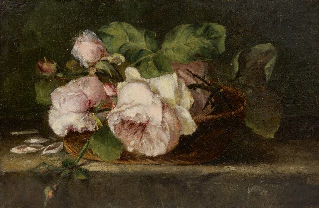 Hogendorp-'s Jacob A.J. van | Roses in a basket, oil on canvas 25.4 x 38.5 cm, signed l.r.