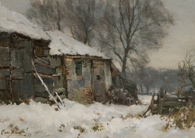 Philip Pieter Windt | Farmhouse in the snow, oil on canvas laid down on panel, 21.5 x 29.8 cm, signed l.l. and dated '39